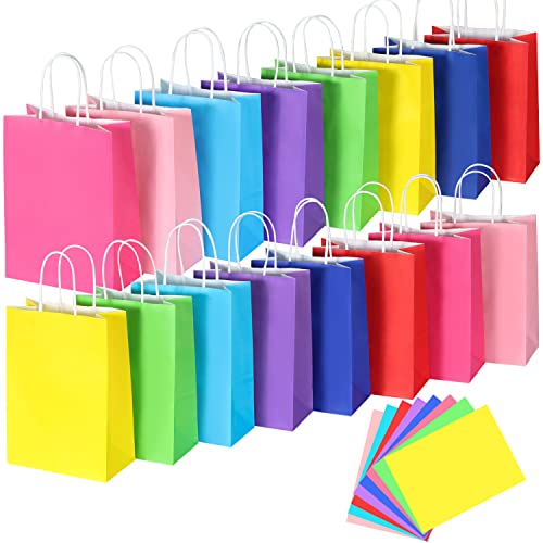 32pcs Colorful Gift Bags with 32pcs Tissue Papers, 8 Color Rainbow Party Bags, Party Favor Bags, Assorted Goody Bags with Handles Bulk, Goodie Bags for Party Favor, Wedding, Baby Shower, Birthday, Shopping and Party Supplies