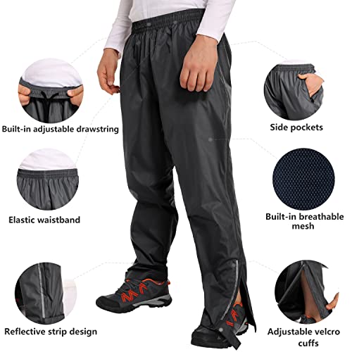 Jaezziy Rain Pants Men, Waterproof Pants Mens Fishing Pants For Men,Breathable Lightweight Wearable Work Rain Gear Pants For Men Motorcycle Hiking Outdoor Windproof Golf (Black, L) #TOP2