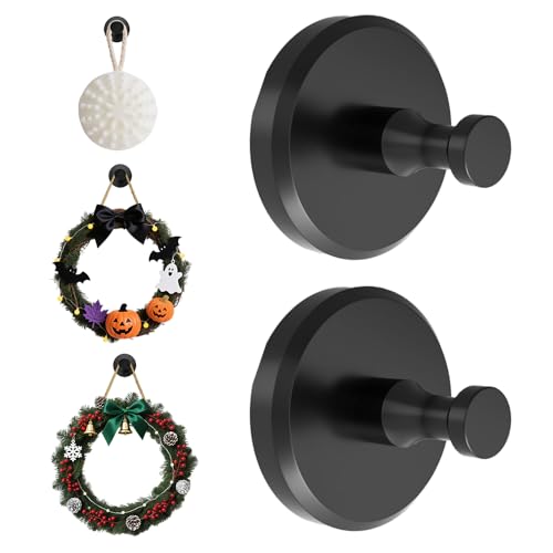 Wreath Hanger for Front Door, 2025 New Wreath Hook for Fall Christmas Decorations, Strong Reusable Door Wreath Hanger, for Christmas Home Office Wall Wedding Wreath Display (Black*2)