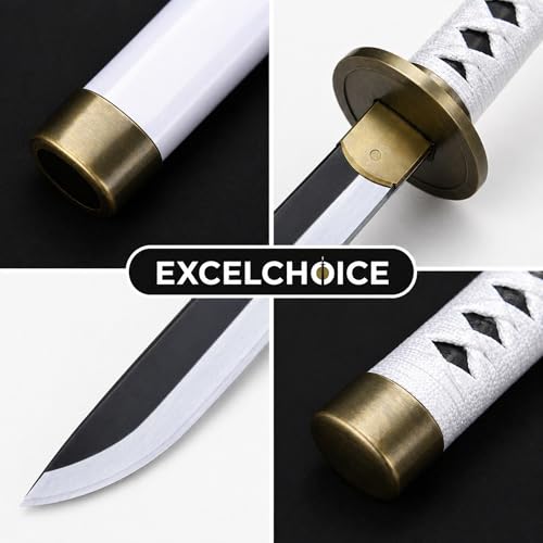 Image of EXCELCHOICE One Piece Zoro Wado Ichimonji Katana Sword 42cm Bamboo Wood Anime Katana Roronoa Zoro (Stand Included) Perfect for Anime Gift, Cosplay, Decoration, Display