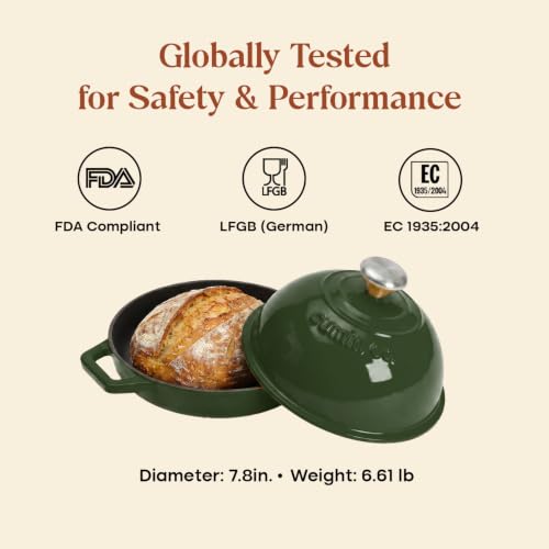 Image of CUMIN CO. Cast Iron Bread Oven | 20 cm | Non Toxic Bakeware | Patented Enamel Coating | FDA Compliant | Free Accessories | Induction & Oven Safe | Green