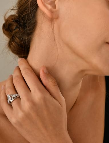 YL Princess Crown Diana Heart Ring for Women, Solid Sterling Silver 18K White Gold Plated Tiara Promise Created Birthstone Jewelry Gifts3