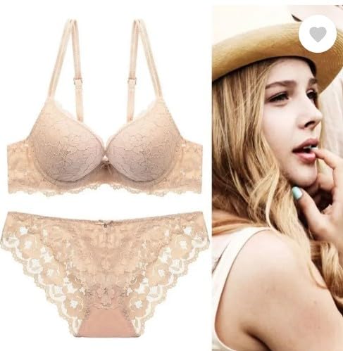 Image of Designer Women's Lace Push-Up Bra & Panty Set | Underwired, Solid, Baby Doll Bikini Style
