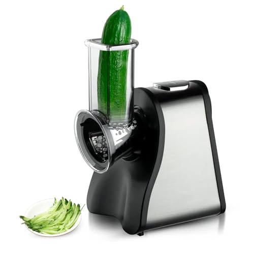 200W Electric Rotary Grater - Vegetable Slicer & Cheese Grater with 4 Interchangeable Cones, Fast Shredding, Stainless Steel, Easy to Clean for Fruits & Vegetables