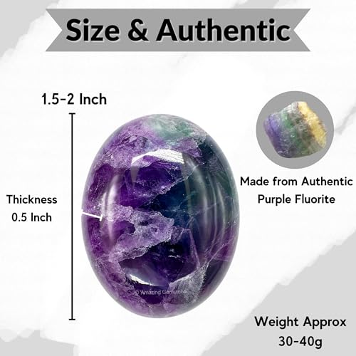 Image of Purple Fluorite Crystals and Healing Stones - Large Palm Stone Crystals Piedra - Crystal for Good Luck, Positive Energy, Meditation - Unique Stocking Stuffers and Birthday Gifts for Women, Men