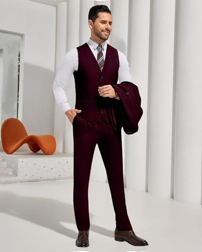 Mens Double Breasted Suits Men’s 3 Piece Slim Fit Suit for Men Business Wedding Tuxedo Solid Blazer Vest Pants3