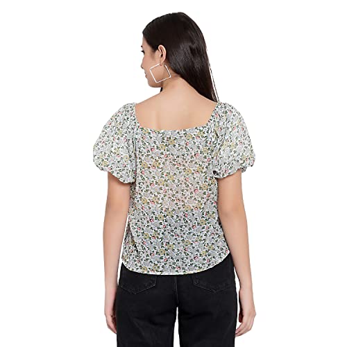 Image of FNOCKS Women Button Closure Short Sleeves Floral Printed Tops /Georgette Fabric
