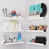 Viymgit 6 Pack White Adhesive Shelves, 15"x4" No Drill Acrylic Wall Shelves | Dual-Mount (Adhesive or Screws) Waterproof Storage Bathroom Shelf Organizer for Kitchen, Living Room, Bedroom