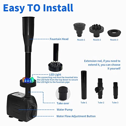 Image of 15W 1000L /H Submersible Fountain Water Pump with 12 Colorful LED Lights, Mushroom and Blossom Spray Head for Aquarium Fish Tank, Pond ,Outdoor Fountain, Water Feature, Statuary Gardens