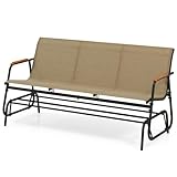 LDAILY Outdoor Glider, 2/3-Person Gliding Bench with Heavy-Duty Metal Frame & Teak Wood Armrests, Breathable Quick-Dry Fabric, 42.5'L x 45'W x 33'H Patio Glider for Poolside, Garden (29”x66.5”x33”)