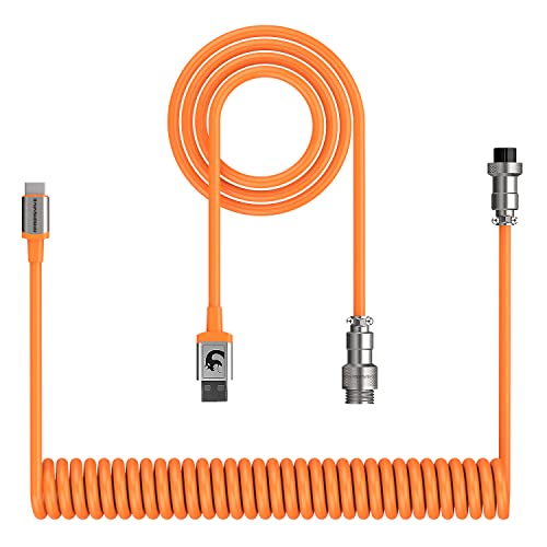 XINMENG X MAMBASNAKE C01 Cable de Teclado en Espiral, Línea HyperSpeed Tipo C con Tasa de Retorno de 8KHz Para Teclados de Juegos, Cable USB-C de TPU con Aviación Metálica, para PC/Teléfono - Naranja