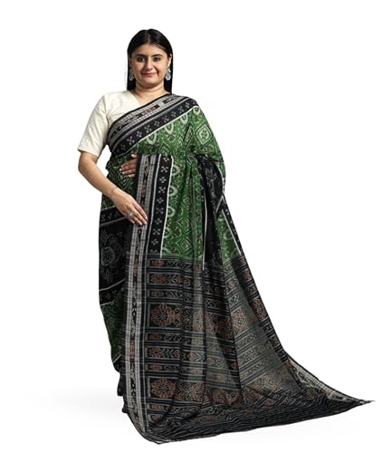 Image of Ikat Women's Pure Cotton Saree Traditional Craftsmanship Double Ikat Weaving Floral Handmade Ethnic Saree without Blouse Piece
