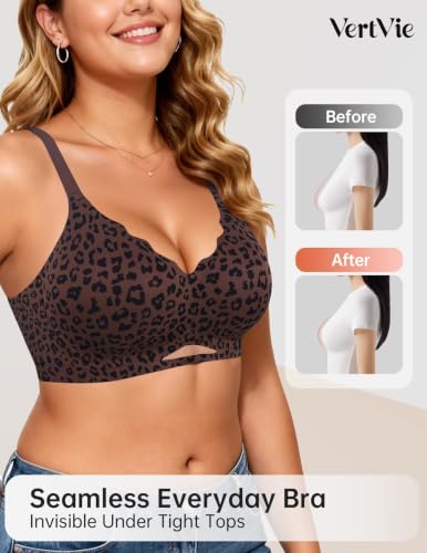 Image of Vertvie Jelly Bras for Women No Underwire Supportive | Seamless Wireless Bralette, Cool Breathable Mesh, Push Up Scalloped V-Neck, Full Coverage Tshirt Bra, Soft Comfortable