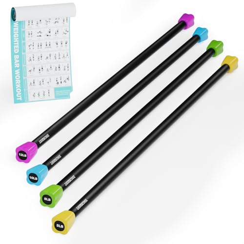 LIONSCOOL Workout Weighted Bar Padded Exercise Weight Bar Solid Steel Stretching weighted bar set for Body Sculpting Physical Therapy Body Toning (Set of 4-5LB 8LB 10LB and 12LB)
