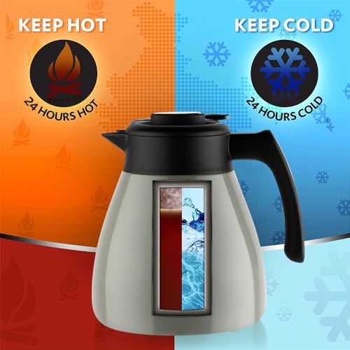 Image of Borosil Stainless Steel Teapot with Handle | Double Wall Vacuum Insulated Thermosteel Carafe | BPA Free Jug for Tea /Coffee & Juice | 18 Hours Hot & 24 Hours Cold | 1 Year Warranty (Grey, 1.5L)