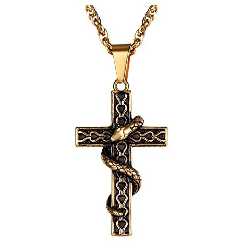 PROSTEEL Gold Filled Cross Snake Necklace for Men Cover