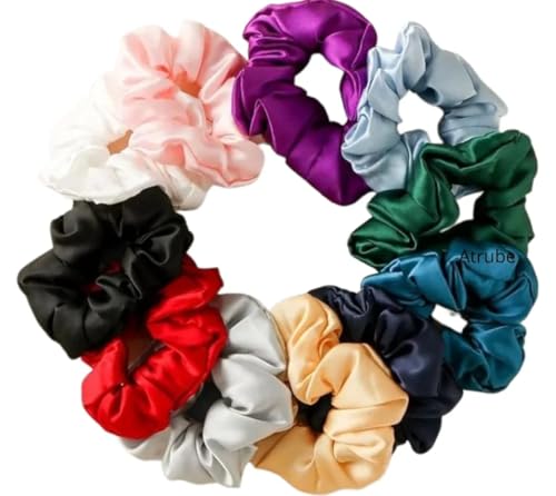 Image of Atrube Satin Silk Scrunchies with hair Scalp massager | Ponytail holders for girls Scrunchy combo pack hairband Silk Satin Scrunchies for women|Hair Tie Rubber Bands Combo of 11 small size