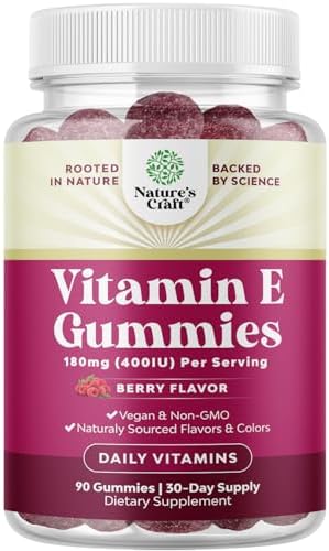 Natures Craft Vitamin E Gummies for Skin Care – High-Potency Vitamin E 400 IU Skin Supplement – Delicious & Easy-to-Take Supplement Promote Health Immune Support & Cellular Protection (1 Month)