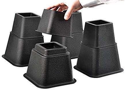 HomeRoots Bed Risers Set of 8 Heavy Duty Plastic 3, 5 or 8 Inch Adjustable Risers for Bed, Furniture Sofa, Table, and Chair - Black