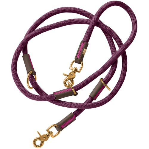 HUNTER Verstellbare Hundeführleine Malia, Farbe: brombeer/Dunkelbraun, geschmeidiges Tau & Robustes Leder, 3-Fach verstellbar, leicht, strapazierfähig, moderner Look, Made in Germany, Größe: 10/200
