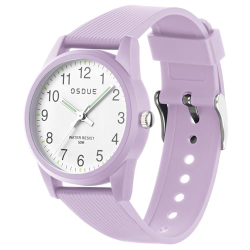 OSDUE Montre Enfant, 50 M Violet Montre étanche à Quartz pour Enfant, Montres Analogique étanche à Quartz et Bracelet Souple de 5 à 15 Ans pour...