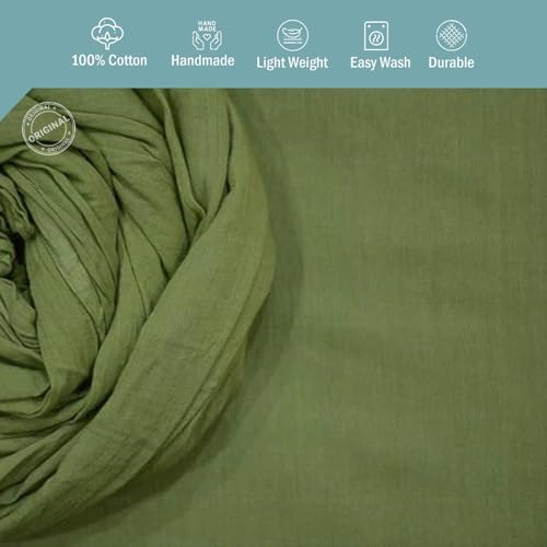 Image of Plain Mulmul Soft Cotton Fabric | Lightweight Breathable Mulmul Cloth | Super Quality Natural Cotton Fabric for Kurta, Dress, Dupatta, Lining & Craft Use (Turtle Green, 1 Meter)