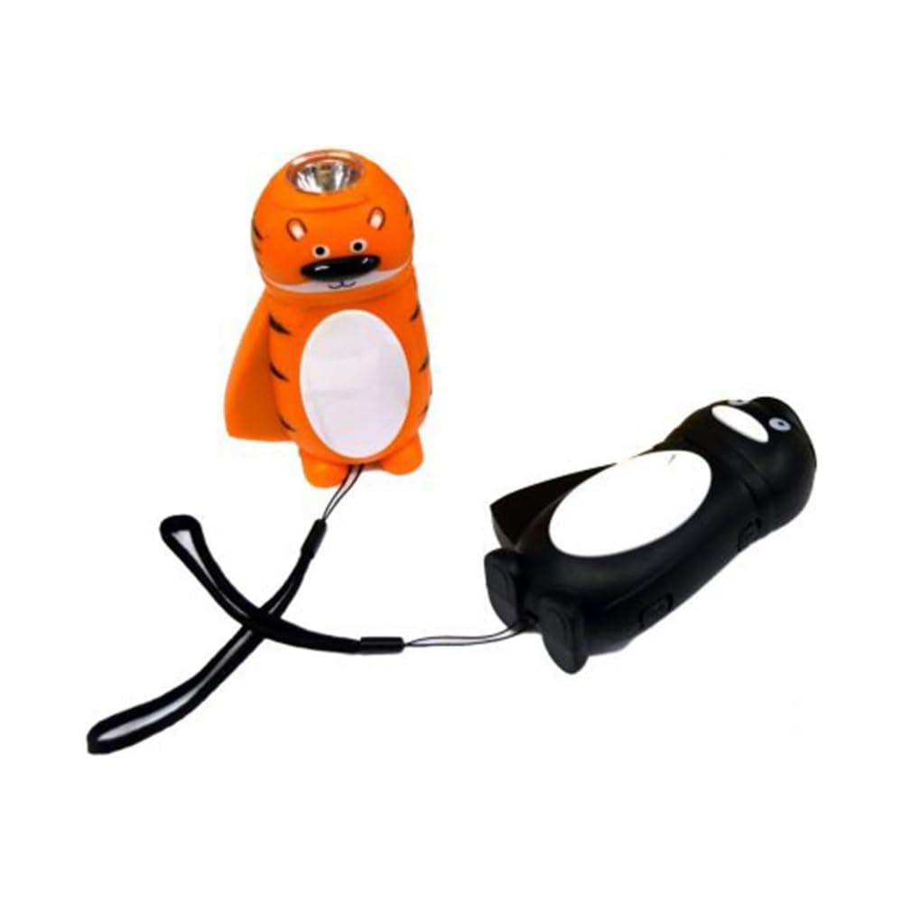 Playlearn 2Pcs Dynamo Torch Animal Character Designs-Hand Crank Torch No Batteries Required 20 Minutes of Light-Wind Up Torches Led Super Bright Flashlight for Camping,Hiking, Autumn and Survival