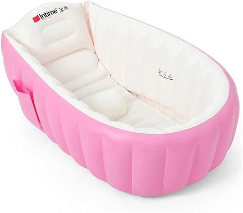 ベビーバス 赤ちゃんお風呂 キッズプール エアーベビーバス ふかふか ビニールプール 折りたたみ 新生児~3歳頃まで 親子 持ち運び コンパクト シンク 空気入れポンプ付き (ピンク)