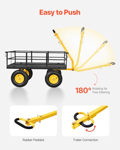 Image of VEVOR Steel Garden Cart, 1200 lbs Heavy Duty Pullable Garden Wagon Yard Cart, 2 in 1 Outdoor Metal Utility Wagon Yard Trailer with 13 inch All Terrain Tires, Mesh Detachable Sides and 180 Rotating Handle