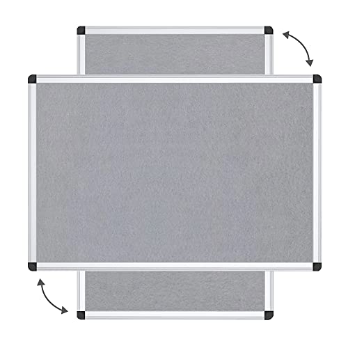 VIZ-PRO Notice Board Felt Grey, Silver Aluminium Frame, 90 X 60 cm