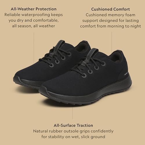 Allbirds Men’s Wool Runner NZ Waterproof, Comfortable Everyday Weatherproof Sneakers - Natural Black (Natural Black Sole) - 13 Medium
