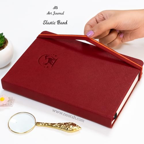 Image of NEORAH - A5 - ART JOURNAL | 200Gsm Dotgrid Notebook |160 Pages(21.0 x 14.8 cm) | Lay Flat |Hard Cover Bullet - Journal | 3 Bookmarks |Elastic Closure | Inner BackPocket | Ideal- Artist Notebook (RED)