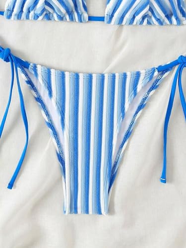 Women's Striped Printed Bathing Suit Colorblock Textured Pattern Swimsuit Bikini Set4