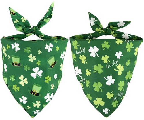 LosFong St. Patrick's Day Dog Bandanas 2 Pack, Reversible Triangle Shamrocks Leprechaun Hat Pet Scarf for Boys and Girls, Premium Durable Fabric Bibs for Small and Medium Dogs (Small)