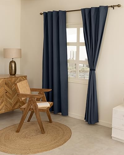 Image of THE LINEN COMPANY Cotton Duck Canvas Curtains 8 Feet Long for Door, Long Curtains for Home, 8ft Set of 2, Navy Blue