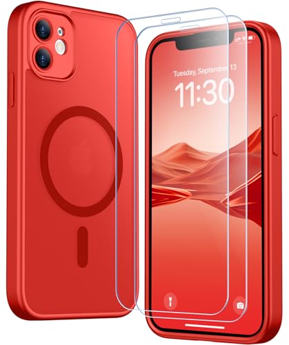 SPIDERCASE for iPhone 11 Case Magnetic Translucent Matte Case with 2PCS Tempered Glass Screen Protector Slim Phone Case for iPhone 11 6.1 Red