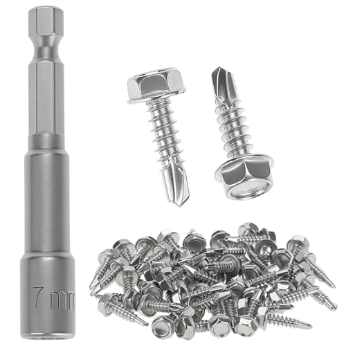 QWORK® Lot de 150 vis autoforeuse, en 410 acier inoxydable, M4.2x16mm mm, Vis Auto Perforante avec 1 empreinte hexagonale