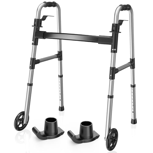 Loyoda Folding Walker with 2 Skis and 5' Wheels, Lightweight Walkers for Seniors and Adults,...