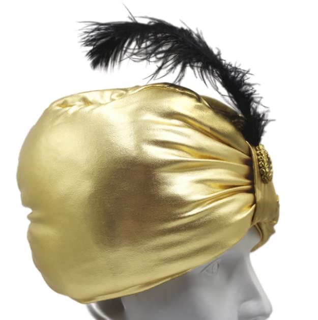 Sultan Hat Turban Halloween Fancy Hat Sultan Headpiece Headwear Indian Feather Hat Arab Hat Pleated Prince Hat with Feather King Cosplay Hat Carnival Feather Headdress Halloween Party Funny Hat - Image 4