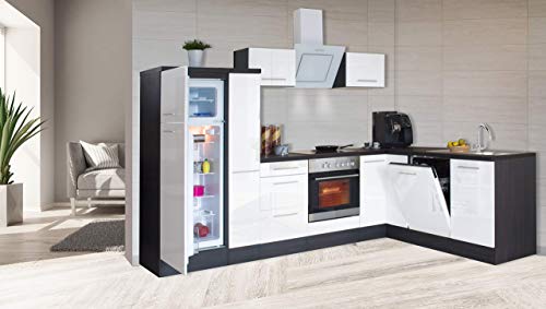 Respekta Amanda Küchenzeile, Holzwerkstoff, Weiß, 290 cm