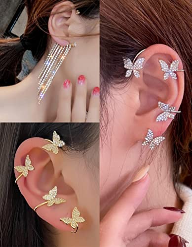 Tornito 17Pcs Ear Cuffs Chain Earrings Snake Butterfly Leaf Non Piercing Clip on Earring Fake Helix Cartilage Earrings Ear Clip Jewelry Silver Gold Tone4
