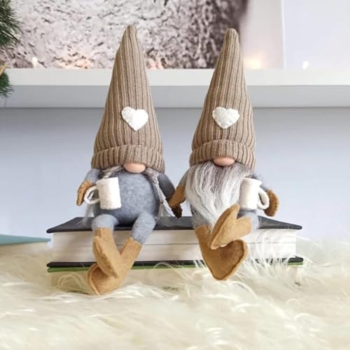 DSLIHA Faceless Gnome Dolls 2 PCS Coffee Gonk Gnomes Plush Bar Decor Handmade Swedish Tomte Figurine Gnome for Home Kitchen Coffee Station Table Shelf Ornament (Brown)
