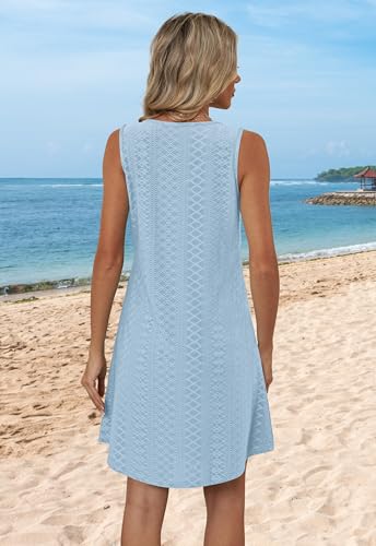 Image of Aokosor Womens Summer Dresses 2026 Loose V Neck Sleeveless Dress Sundresses Swimsuit Coverup Vacation Outfits