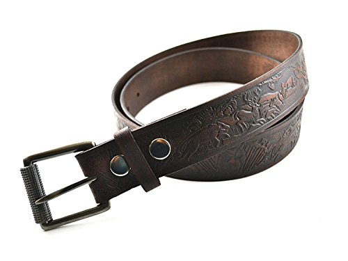 Men's Genuine Leather Belt Harness Strength Engraved Deer Design