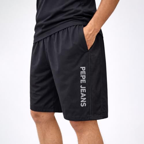 Image of Pepe Jeans Men's Solid Poly Blend Regular Fit Active Shorts | Comfortable Sportswear for Gym, Running, Training & Leisure Wear | Breathable Quick-Dry Fabric | Elastic Drawstring Waist | Zip Pockets