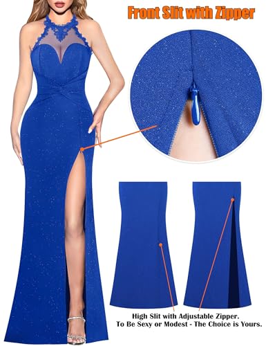 Image of VFSHOW Womens Formal Halter Keyhole Back Prom Gala Maxi Dress Evening Gown | Sexy Illusion Sweetheart Neck, High Slit, Wedding Guest, Applique, Twist Front Mermaid Dresses