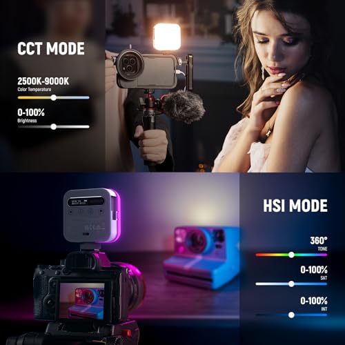 Image of NEEWER Basics Magnetic RGB Video Light, 360 Full RGB Camera Light, BL60C | Mini LED, CRI96+ 2500-9000K 18 Scenes, 3 Cold Shoes, 1 /4 inch, 2000mAh Rechargeable, Portable, Selfie Tripod Photography Lighting