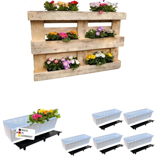 6 Paletten Blumenkasten Einsätze 37 3 cm Weiß Mit Bewässerungsmatte Set