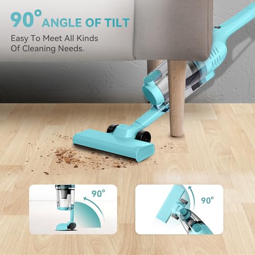 Image of Vazone R6X Corded Stick Vacuum Cleaners for Home, 20Kpa Powerful Suction Stick Vacuum with 16Ft Cord, 2 in 1 Lightweight Handheld Vacuum Cleaner for Hardwood Floor Pet Hair (Teal)