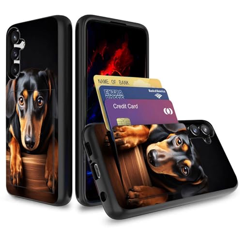 wiaekosef for Galaxy S23 FE Case,Wallet Case Credit Card Holder Dual Layer Hybrid Shockproof PC + TPU Case Cover for Samsung Galaxy S23 FE 5G 6.4 Inch 2023,Cute Funny Dachshund Dog